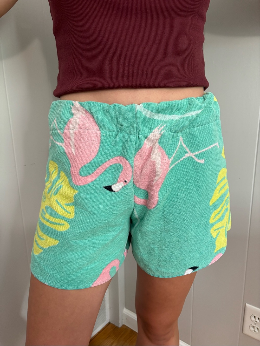 Women’s Turquoise Flamingo Print Towel Shorts
